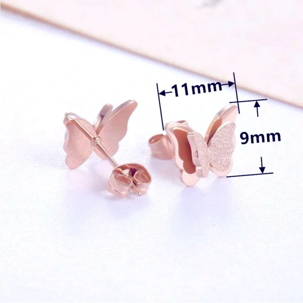 New 14k Rose Gold Over Sterling Silver Double Butterfly Studs